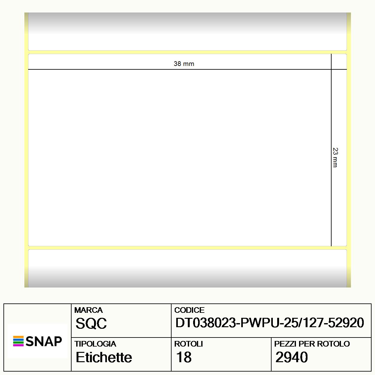 DT038023-PWPU-25/127-52920 - Etichette SQC  S-DESK-PD Carta