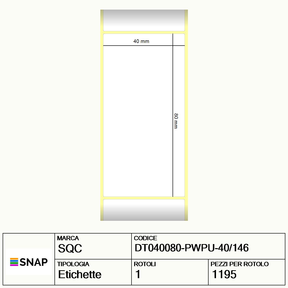 DT040080-PWPU-40/146 - Etichette SQC  S-HARD-PD Carta
