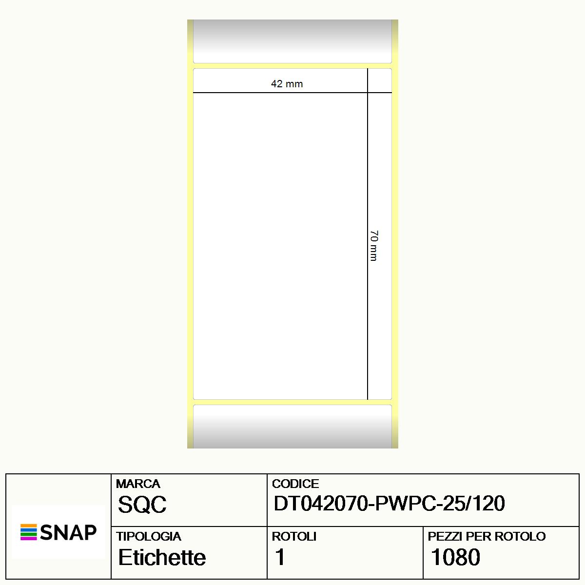 DT042070-PWPC-25/120 - Etichette SQC  S-DESK-PD Carta protetta