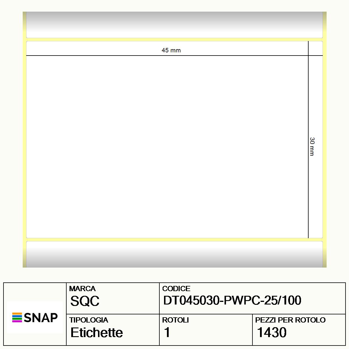 DT045030-PWPC-25/100 - Etichette SQC  S-DESK-PD Carta