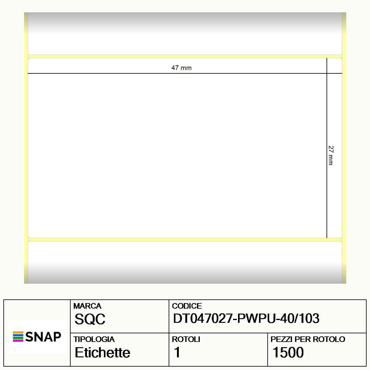 DT047027-PWPU-40/103 - Etichette SQC  S-DESK-PD Carta