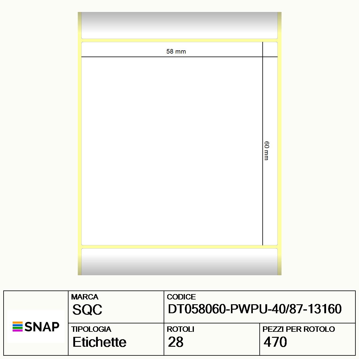 DT058060-PWPU-40/87-13160 - Etichette SQC  S-DESK-PD Carta