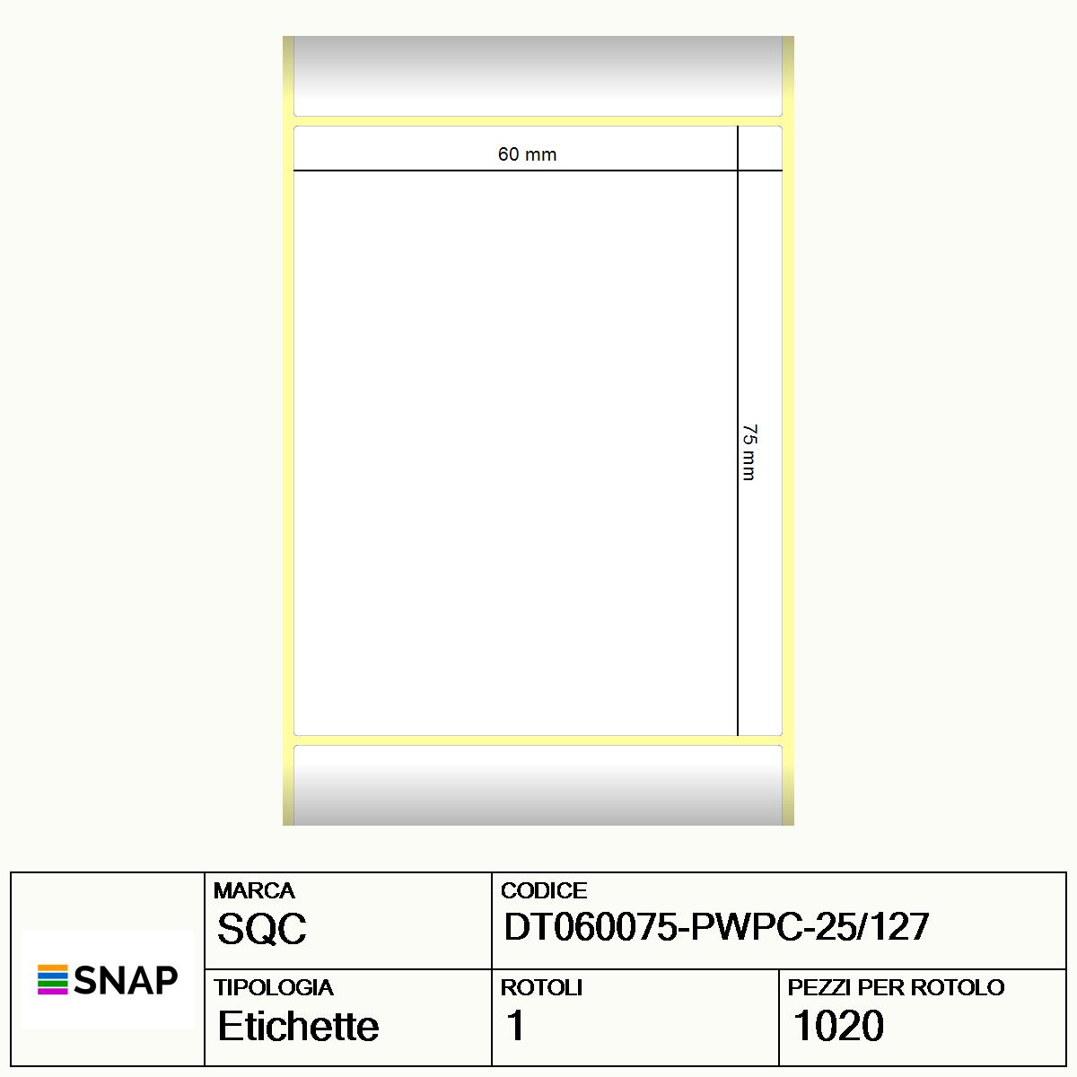 DT060075-PWPC-25/127 - Etichette SQC  S-DESK-PD Carta protetta