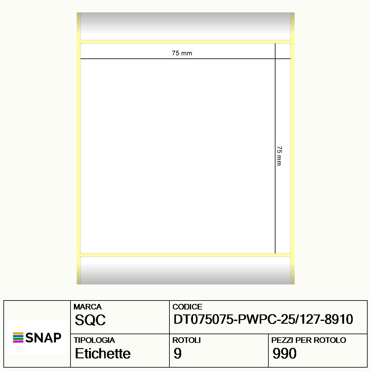 DT075075-PWPC-25/127-8910 - Etichette SQC  S-DESK-PD Carta