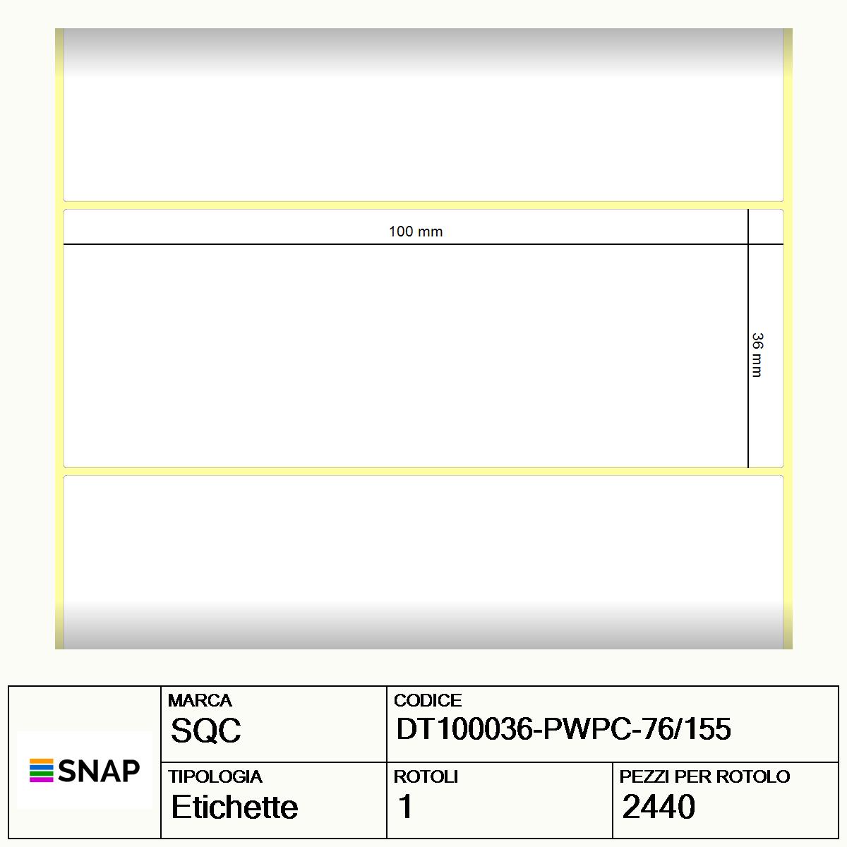 DT100036-PWPC-76/155 - Etichette SQC  Carta