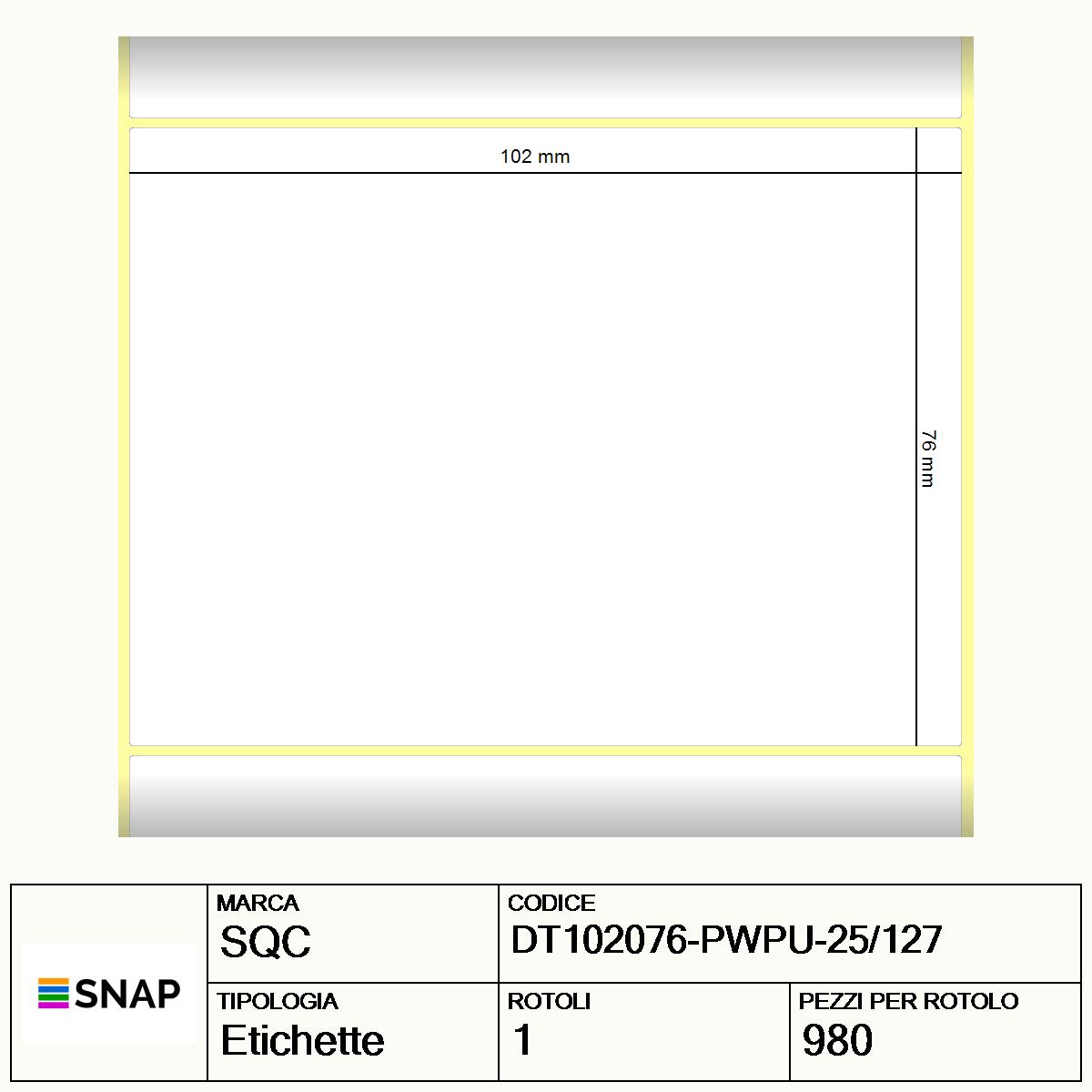 DT102076-PWPU-25/127 - Etichette SQC  S-DESK-PD Carta