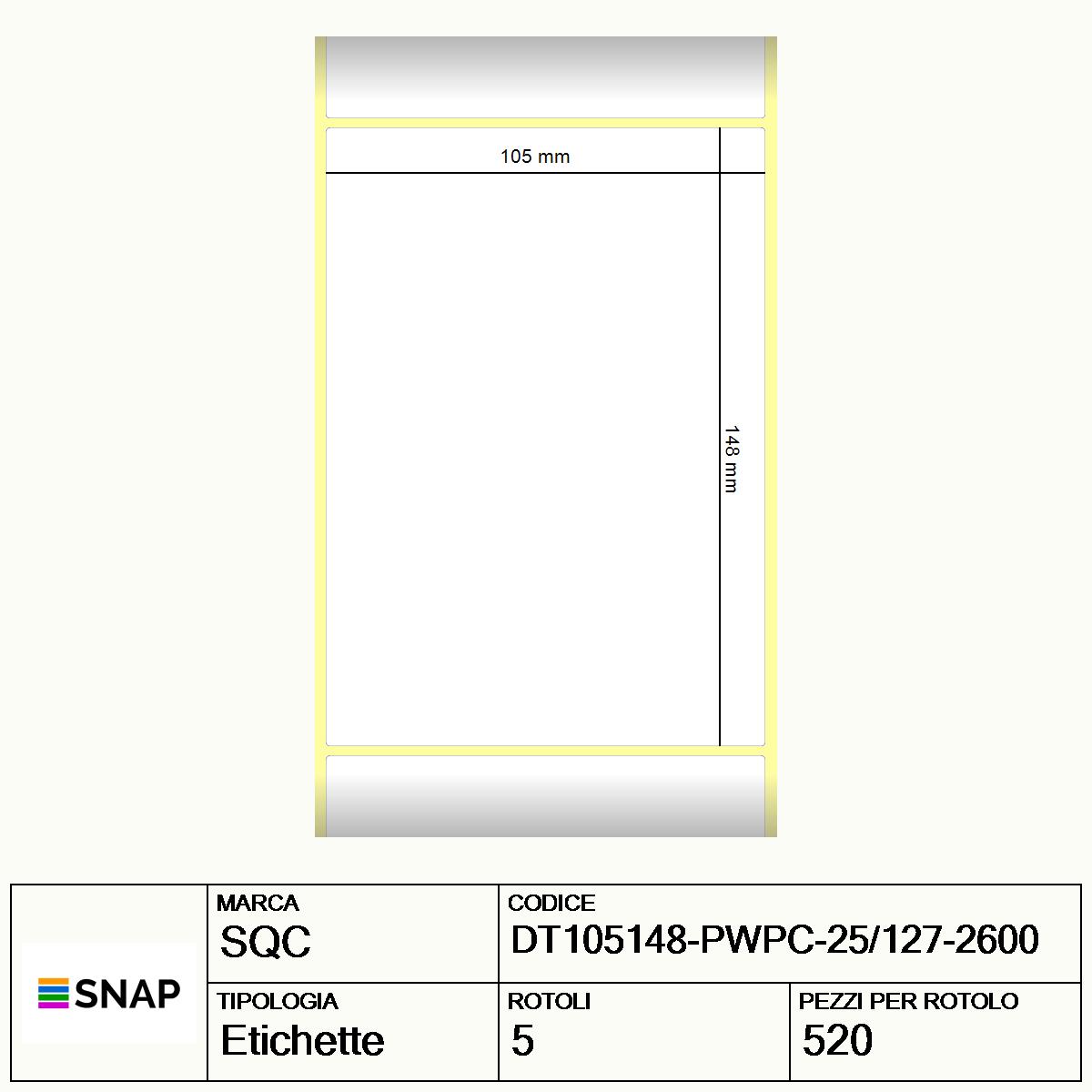 DT105148-PWPC-25/127-2600 - Etichette SQC  S-DESK-PD Carta