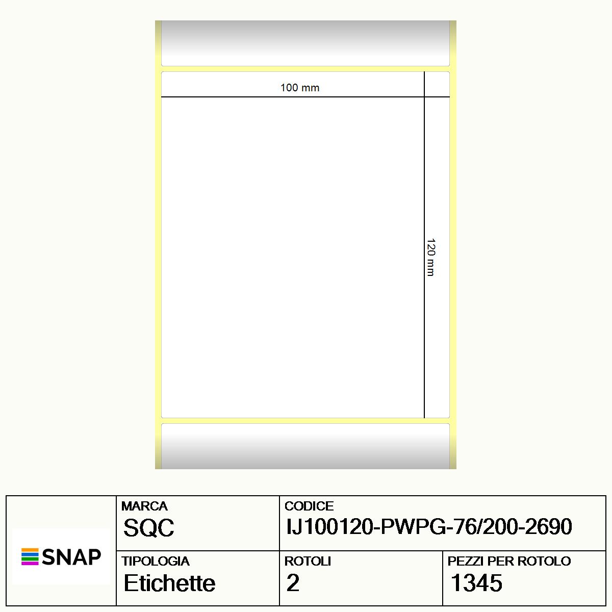 IJ100120-PWPG-76/200-2690 - Etichette SQC  S-HARD-PT Carta