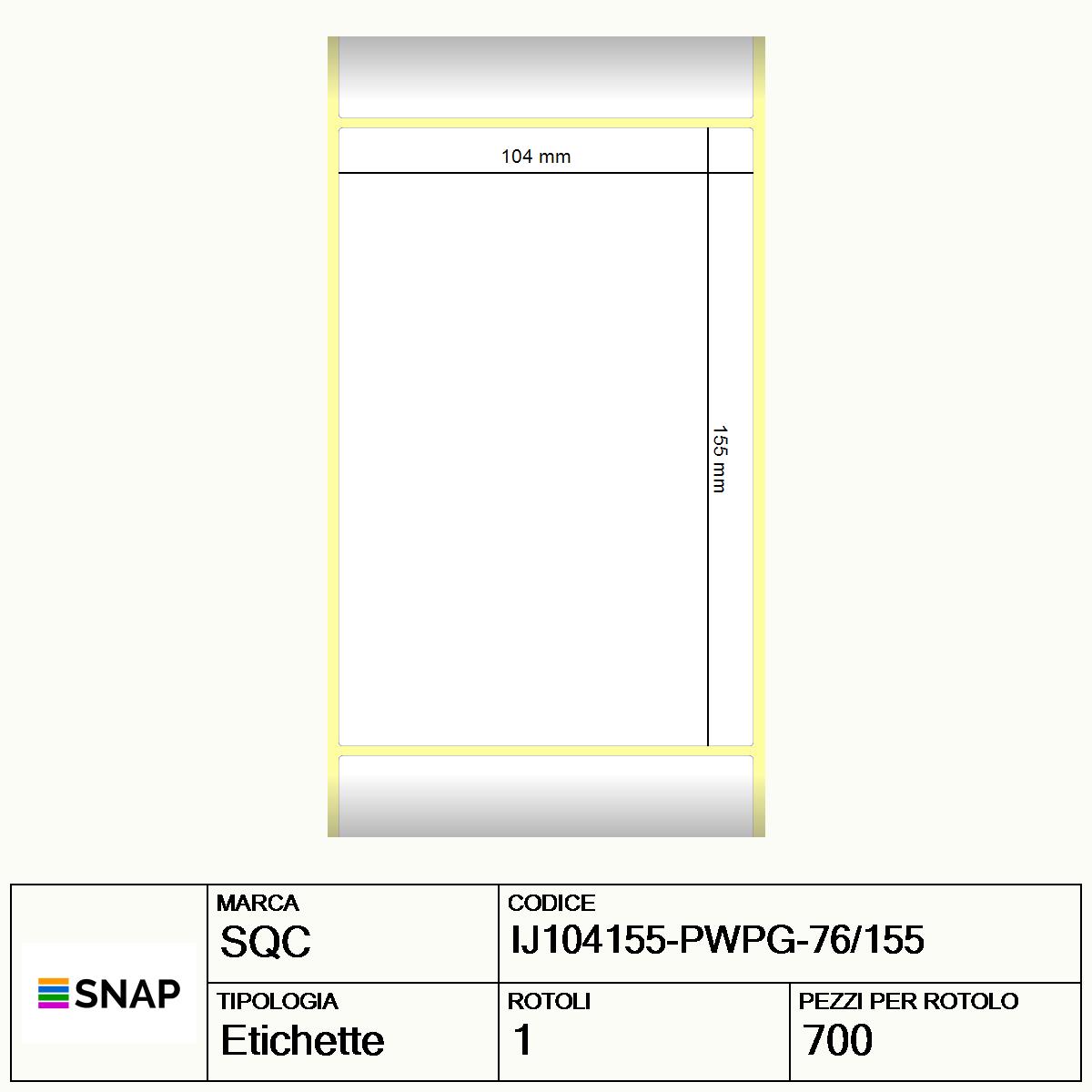 IJ104155-PWPG-76/155 - Etichette SQC  S-HARD-PT Carta