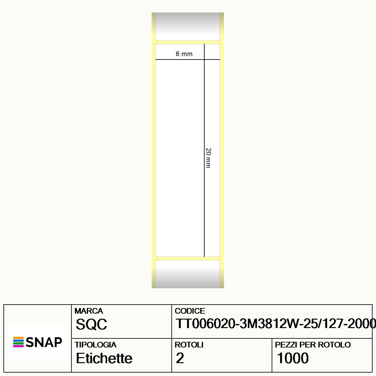 TT006020-3M3812W-25/127-2000 - Etichette SQC  S-by3M Poliuretano