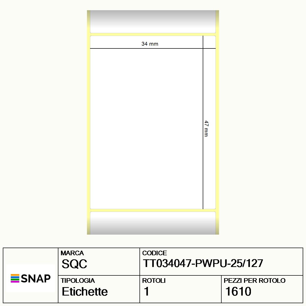 TT034047-PWPU-25/127 - Etichette SQC  S-DESK-PT Carta