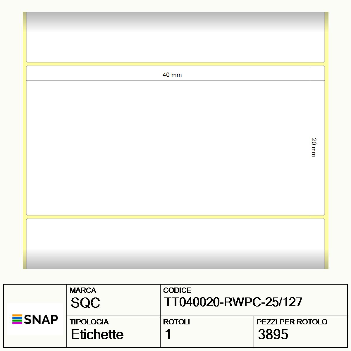 TT040020-RWPC-25/127 - Etichette SQC  S-DESK-PT Carta