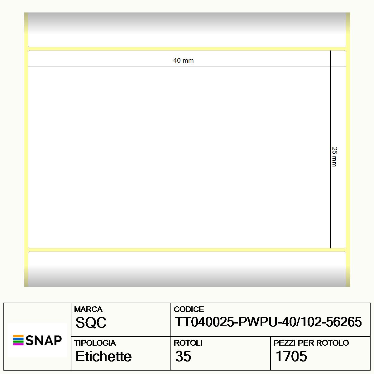 TT040025-PWPU-40/102-56265 - Etichette SQC  S-DESK-PT Carta