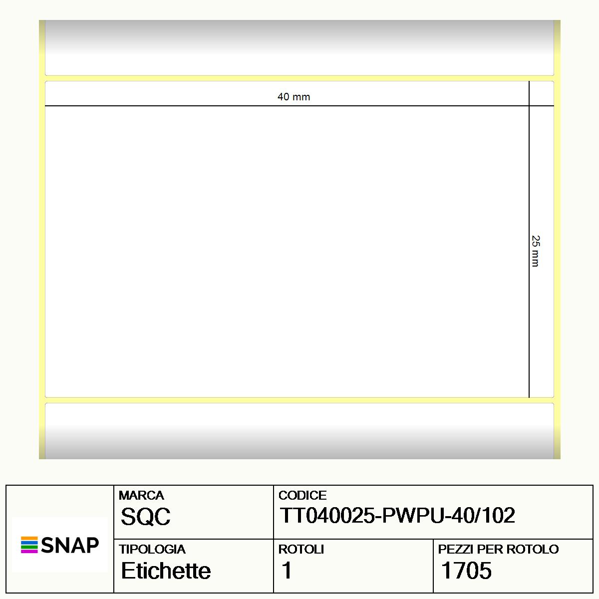 TT040025-PWPU-40/102 - Etichette SQC  Carta