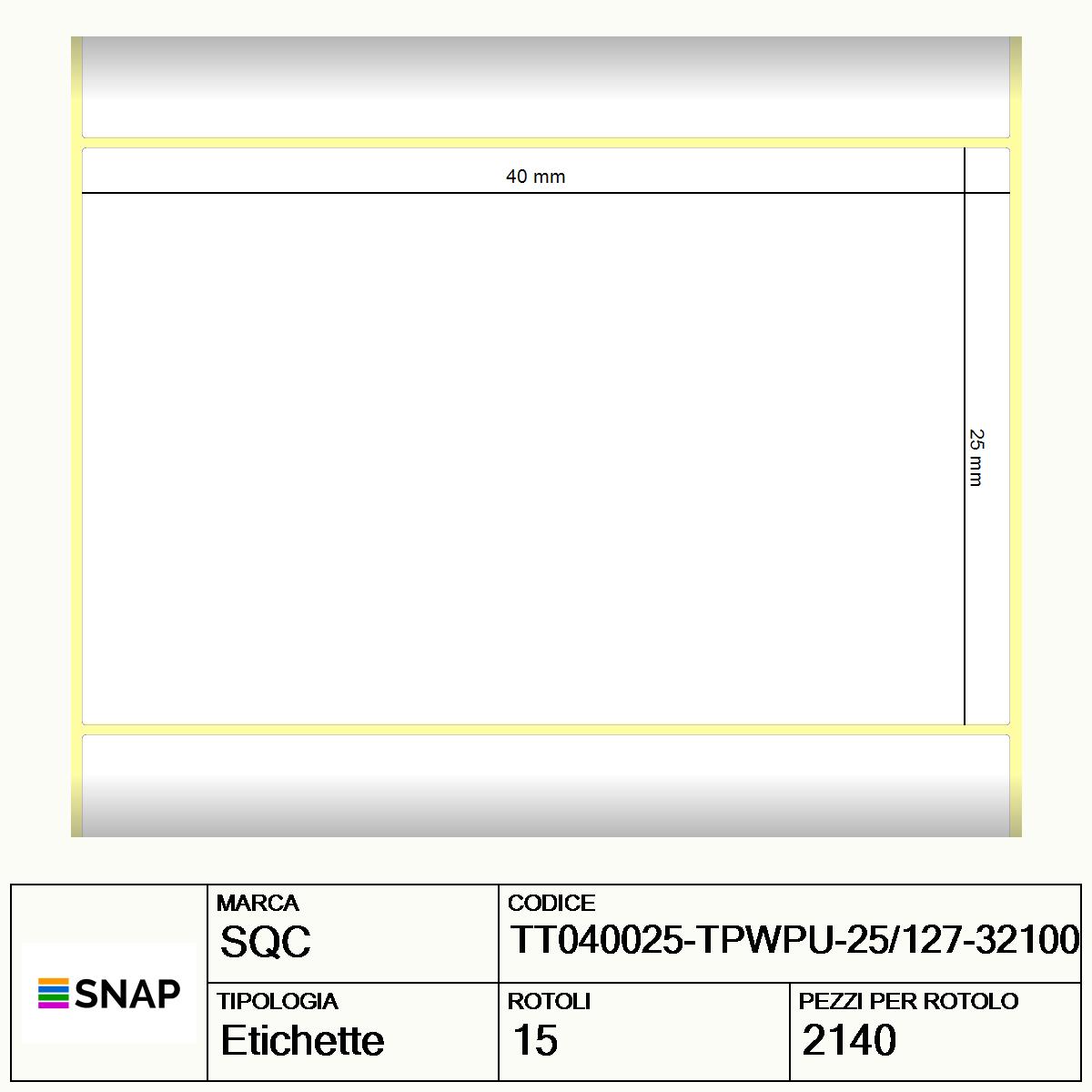 TT040025-TPWPU-25/127-32100 - Etichette SQC  S-HEALTCARE Carta