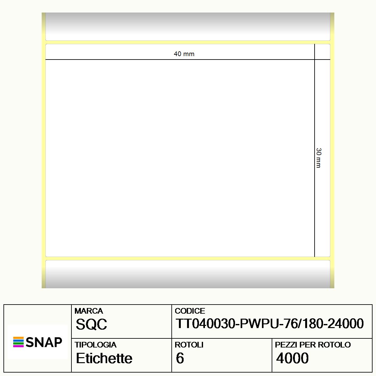 TT040030-PWPU-76/180-24000 - Etichette SQC  S-HARD-PT Carta