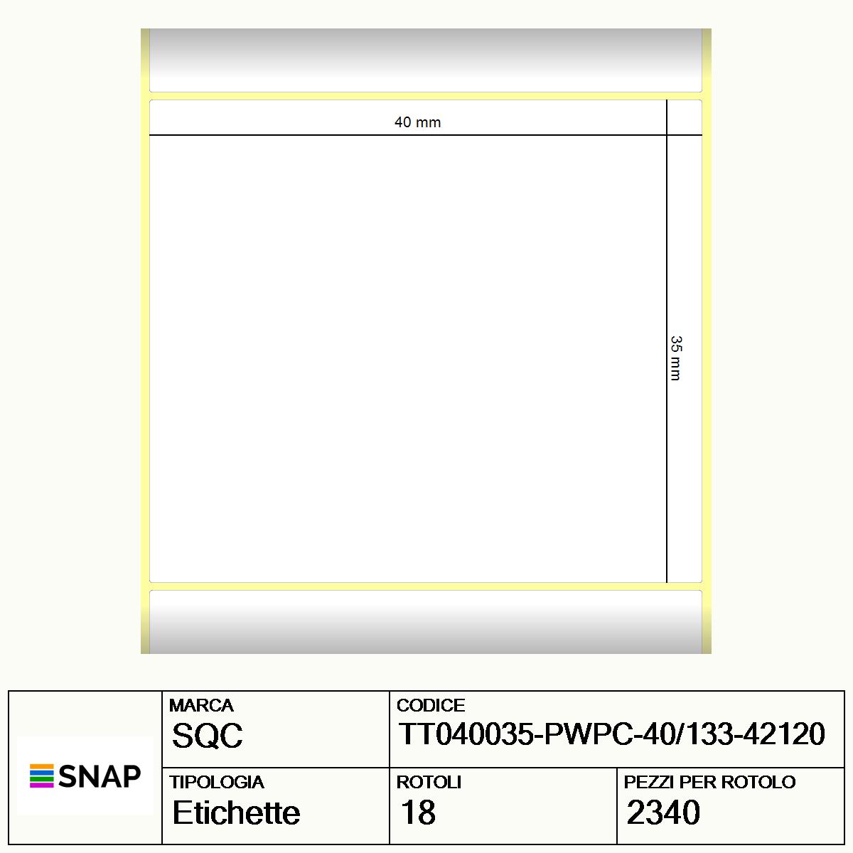 TT040035-PWPC-40/133-42120 - Etichette SQC  S-HARD-PT Carta