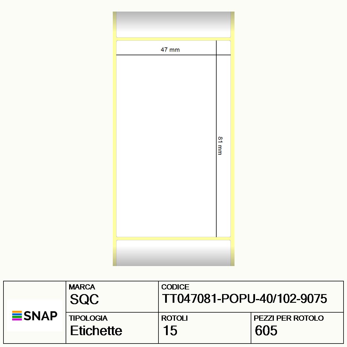 TT047081-POPU-40/102-9075 - Etichette SQC Arancione S-DESK-PTC Carta