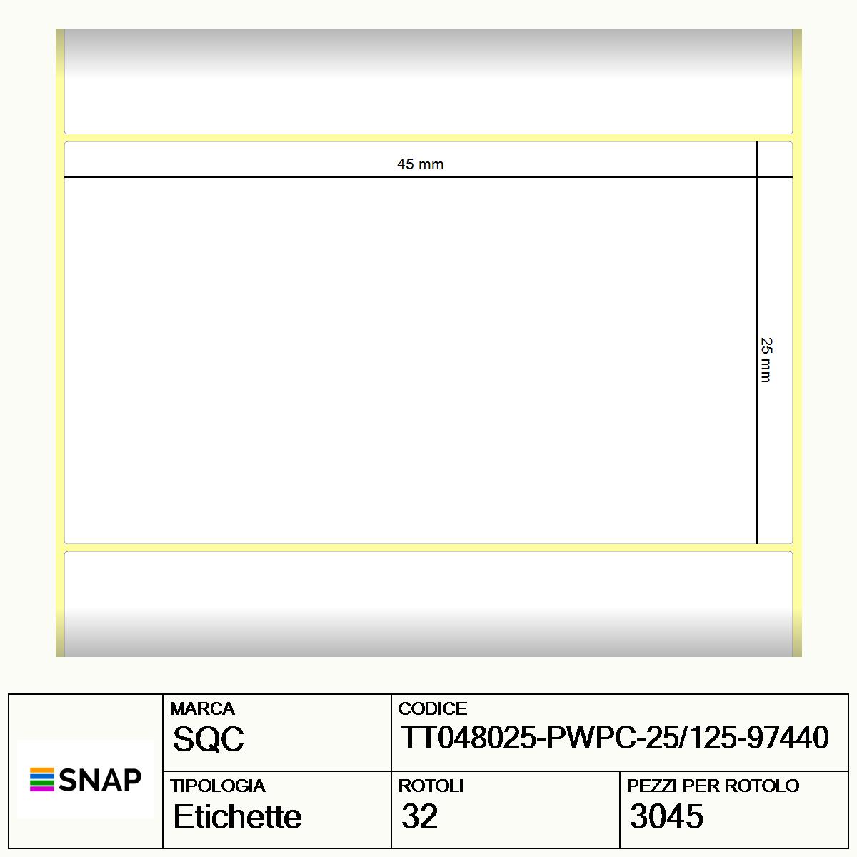 TT048025-PWPC-25/125-97440 - Etichette SQC  S-DESK-PT Carta