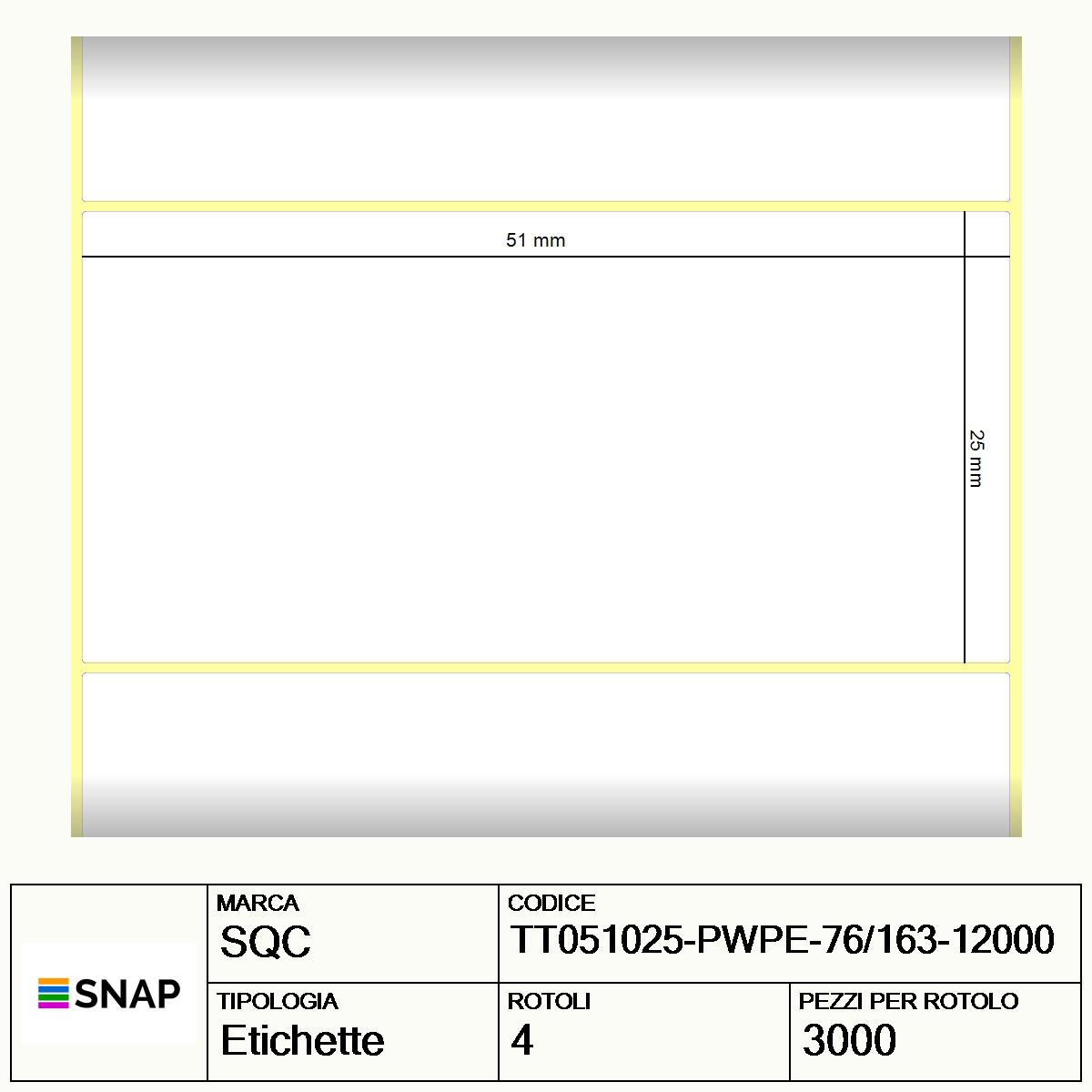 TT051025-PWPE-76/163-12000 - Etichette SQC  S-HARD-ST Poliestere