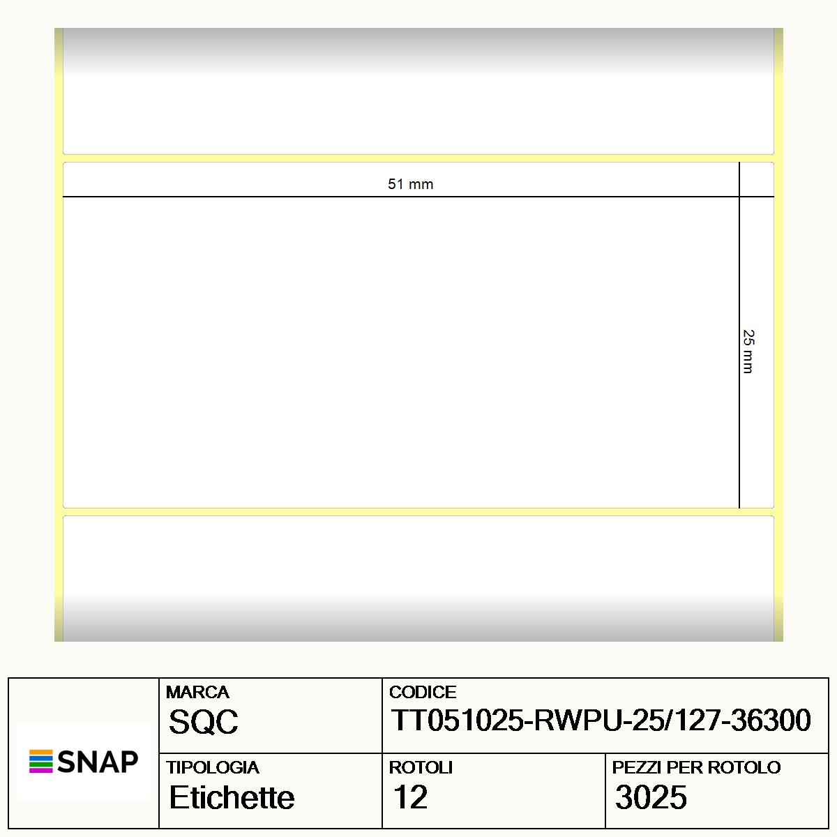 TT051025-RWPU-25/127-36300 - Etichette SQC  S-DESK-PT Carta