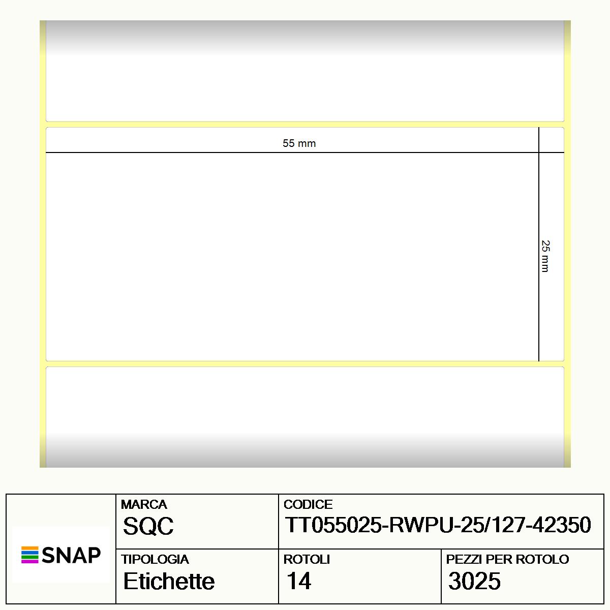 TT055025-RWPU-25/127-42350 - Etichette SQC  S-DESK-PT Carta