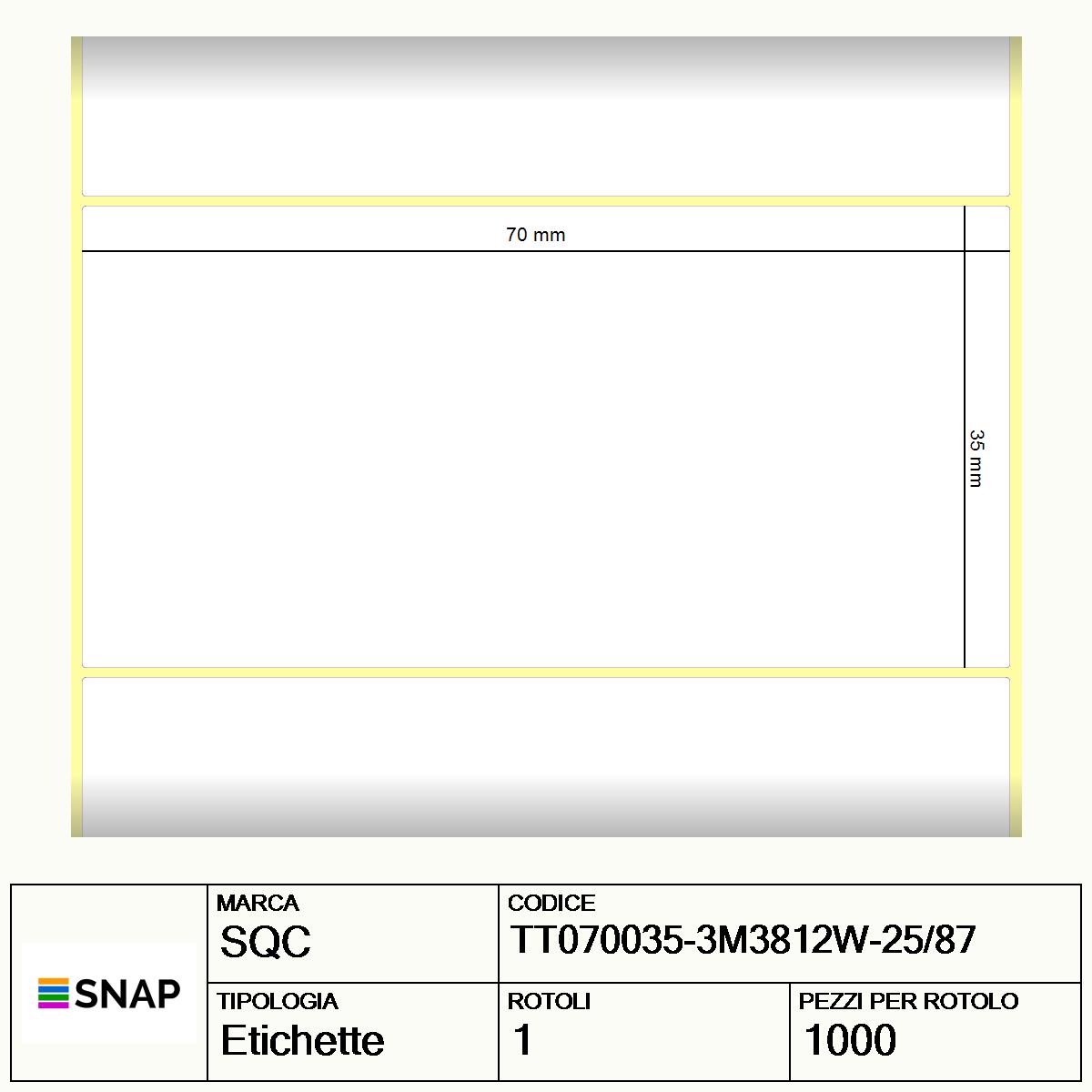 TT070035-3M3812W-25/87 - Etichette SQC  S-by3M Poliuretano