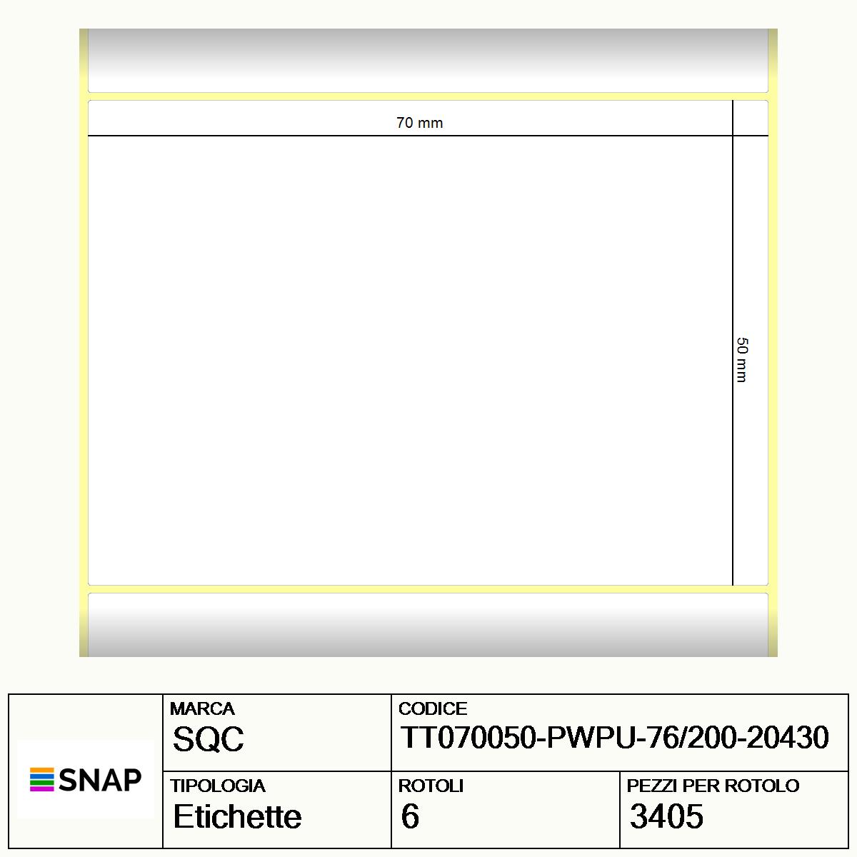 TT070050-PWPU-76/200-20430 - Etichette SQC  S-HARD-PT Carta