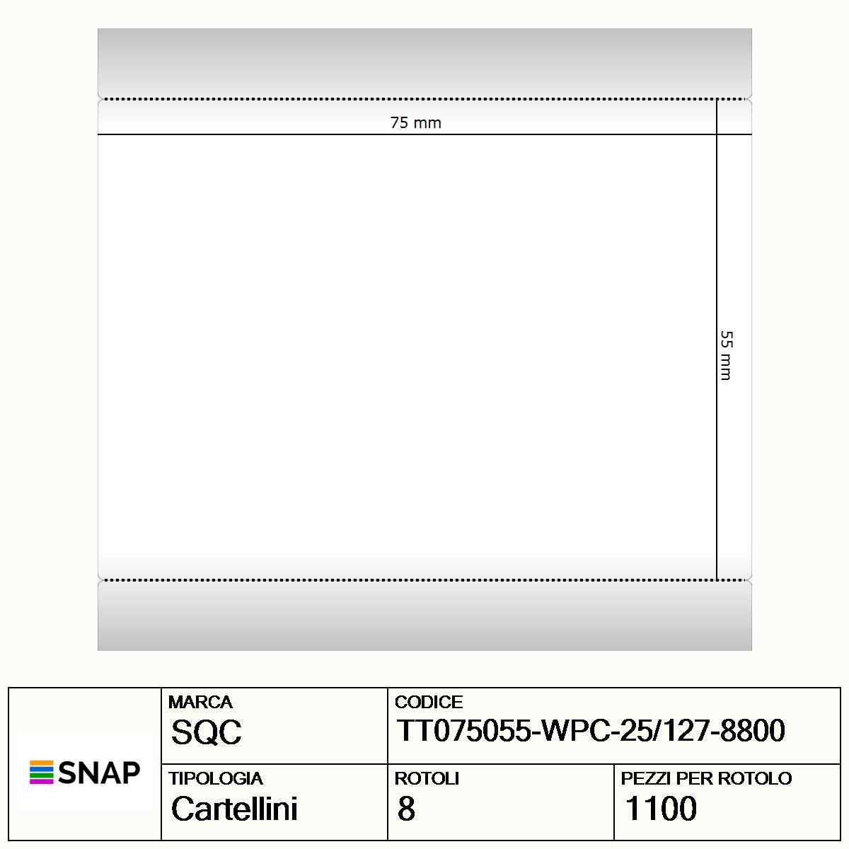 TT075055-WPC-25/127-8800 - Cartellini SQC  S-TAGS-PT Carta