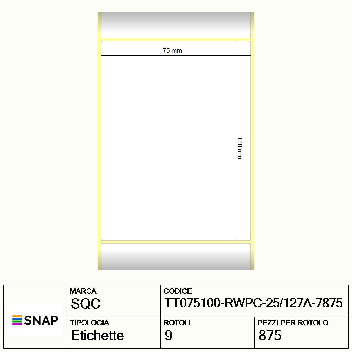 TT075100-RWPC-25/127A-7875 - Etichette SQC  S-DESK-PT Carta