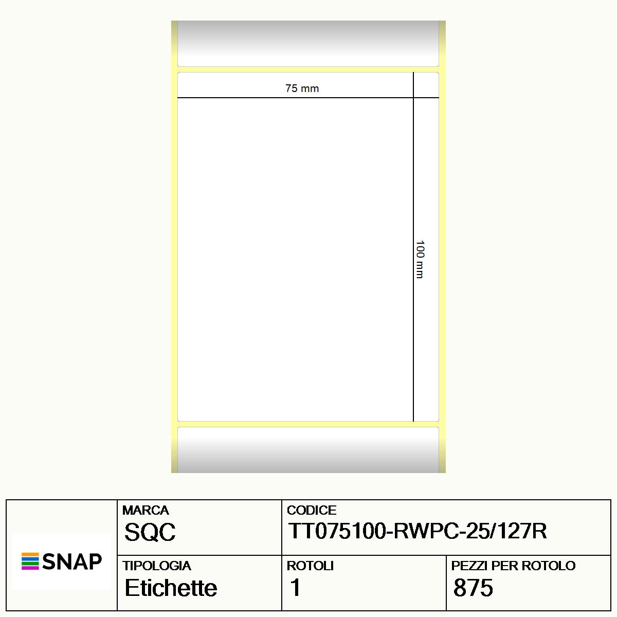 TT075100-RWPC-25/127R - Etichette SQC  S-DESK-PT Carta