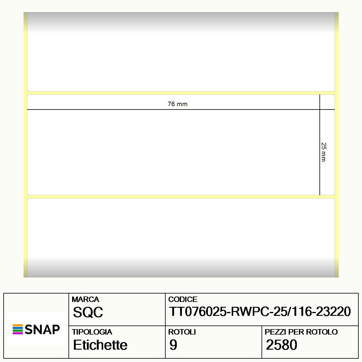 TT076025-RWPC-25/116-23220 - Etichette SQC  S-DESK-PT Carta