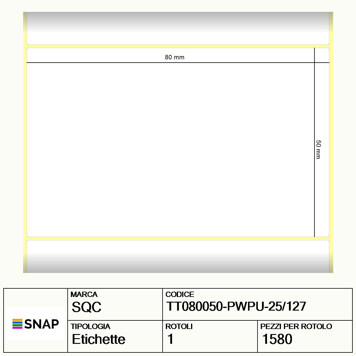 TT080050-PWPU-25/127 - Etichette SQC  Carta