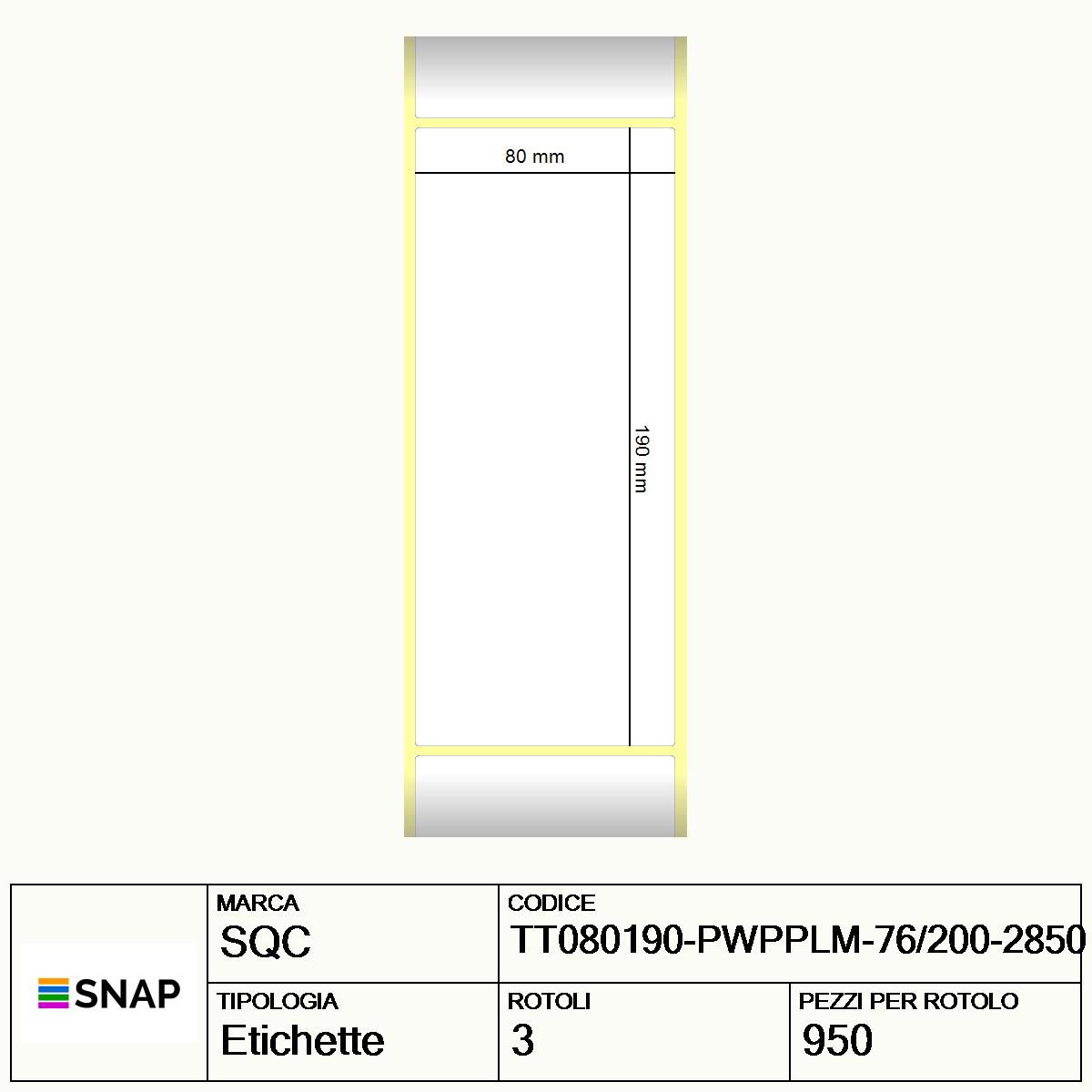 TT080190-PWPPLM-76/200-2850 - Etichette SQC  S-STRONG Polietilene
