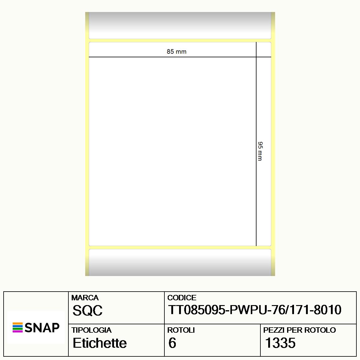 TT085095-PWPU-76/171-8010 - Etichette SQC  S-HARD-PT Carta