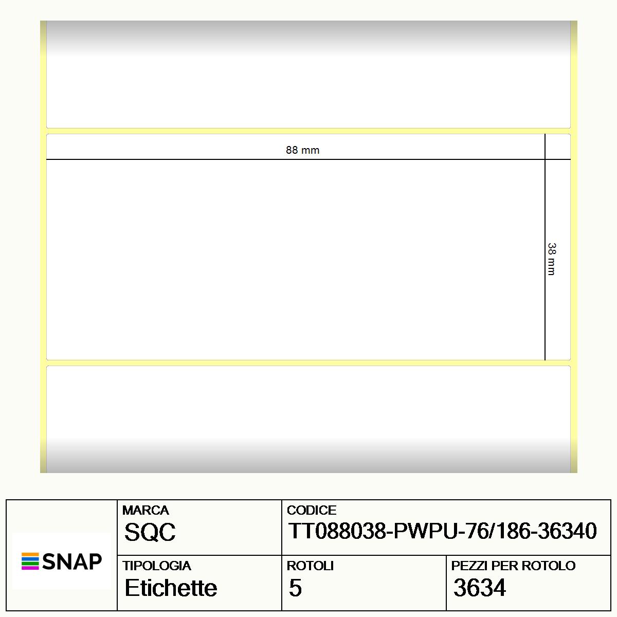 TT088038-PWPU-76/186-36340 - Etichette SQC  S-HARD-PT Carta