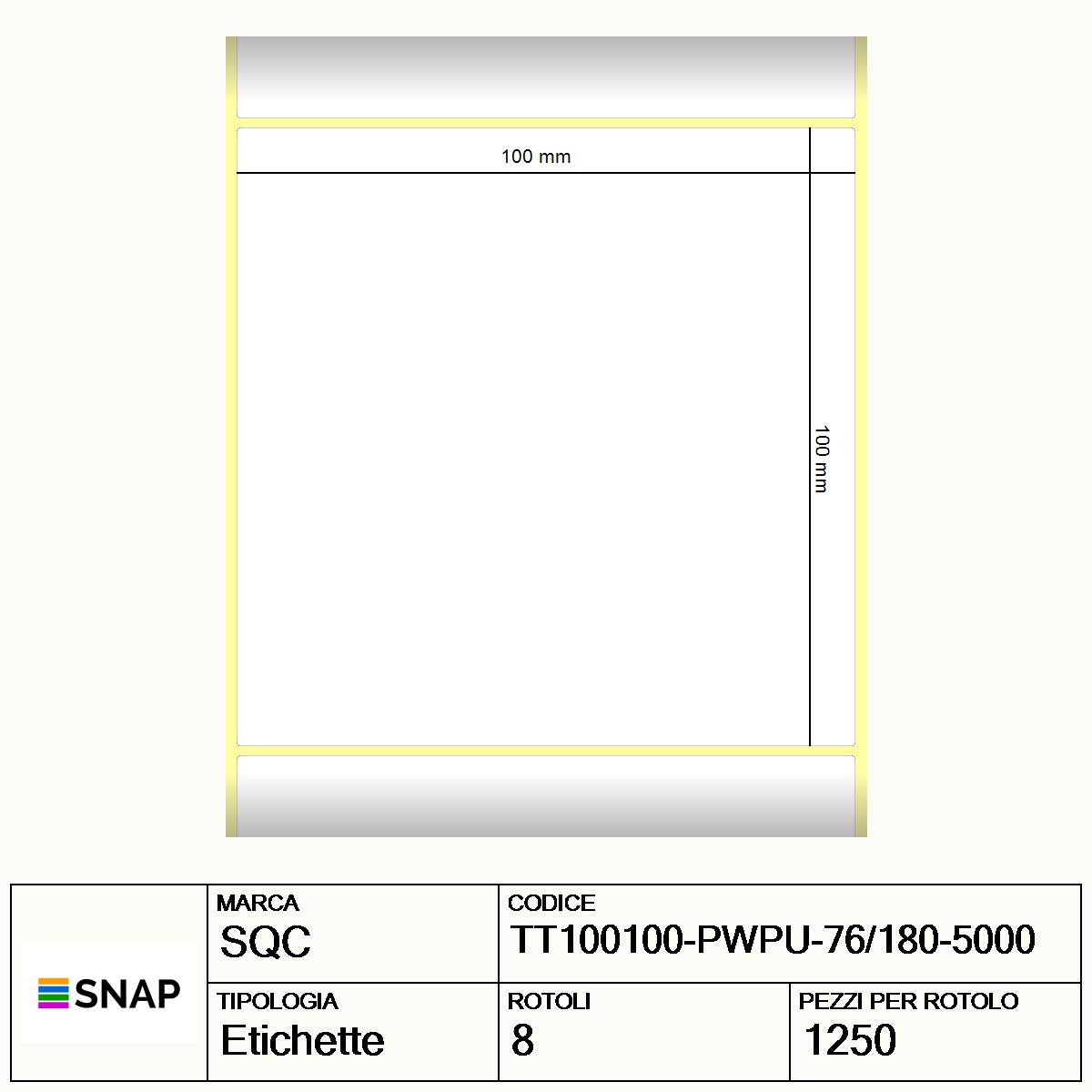 TT100100-PWPU-76/180-5000 - Etichette SQC  S-HARD-PT Carta