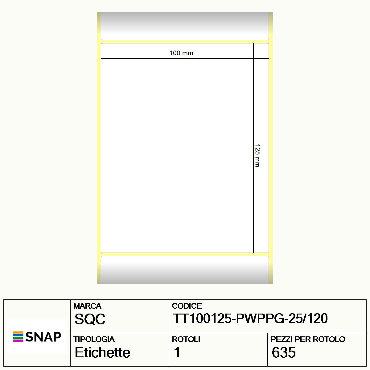TT100125-PWPPG-25/120 - Etichette SQC  S-DESK-PT Polipropilene