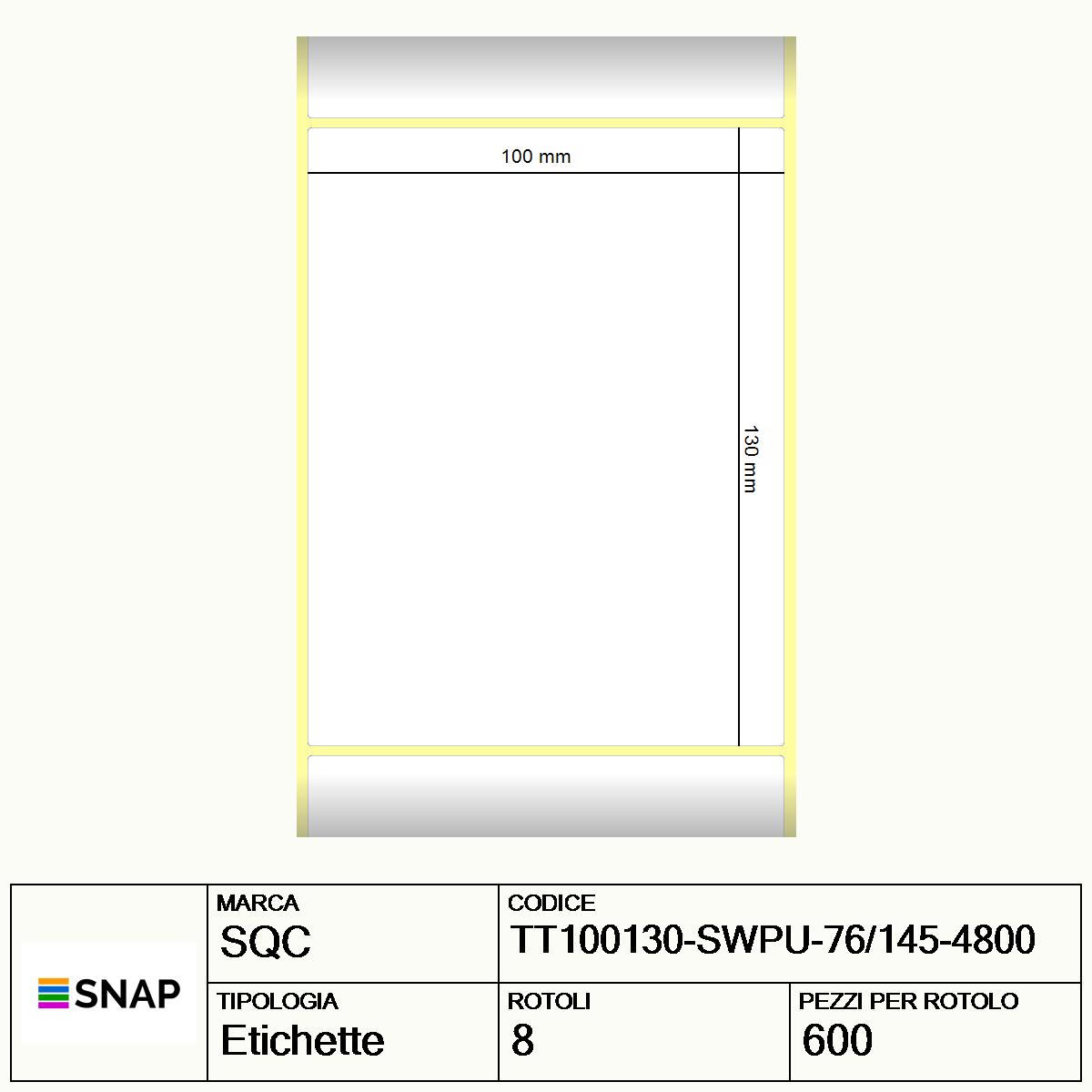 TT100130-SWPU-76/145-4800 - Etichette SQC  S-HARD-PT Carta