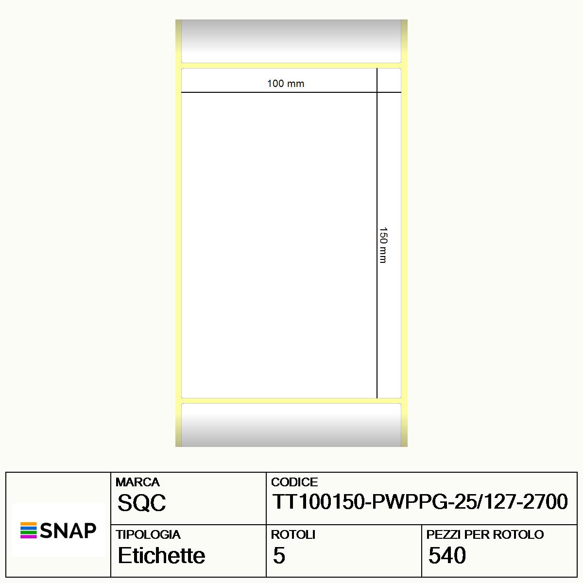TT100150-PWPPG-25/127-2700 - Etichette SQC  S-DESK-ST Polipropilene