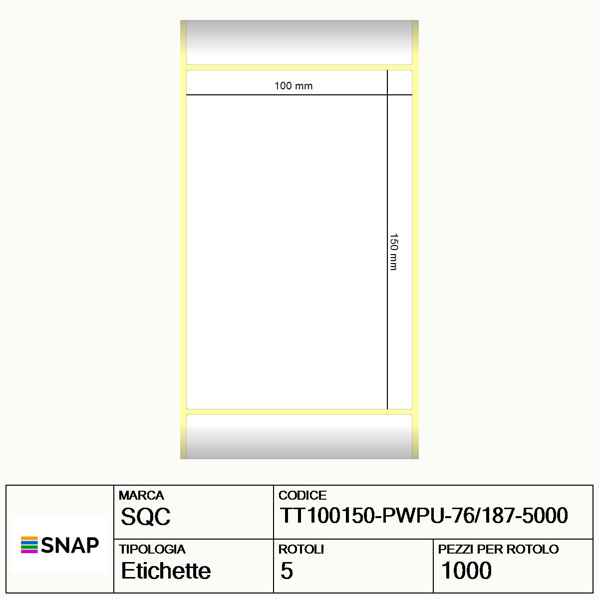 TT100150-PWPU-76/187-5000 - Etichette SQC  S-HARD-PT Carta