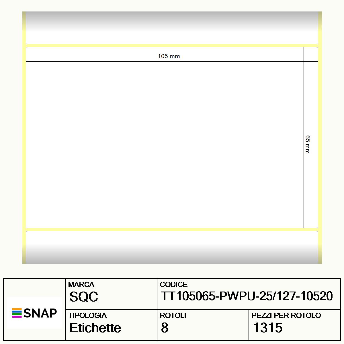 TT105065-PWPU-25/127-10520 - Etichette SQC  S-DESK-PT Carta