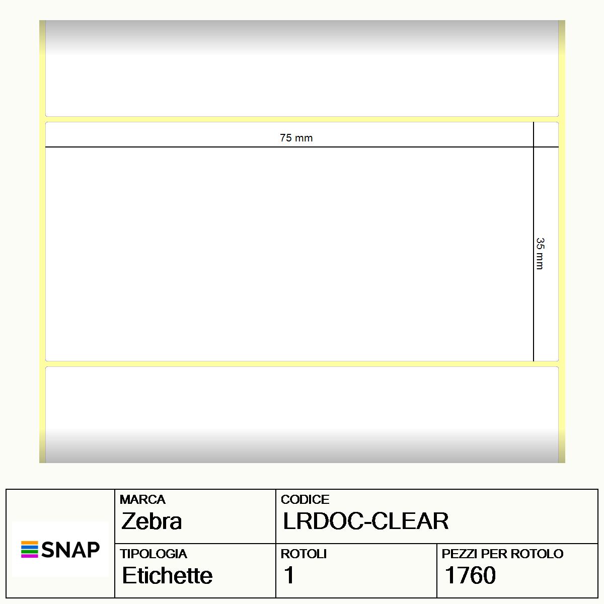 LRDOC-CLEAR - Etichette Zebra Trasparente neutro Z-Kit Polipropilene