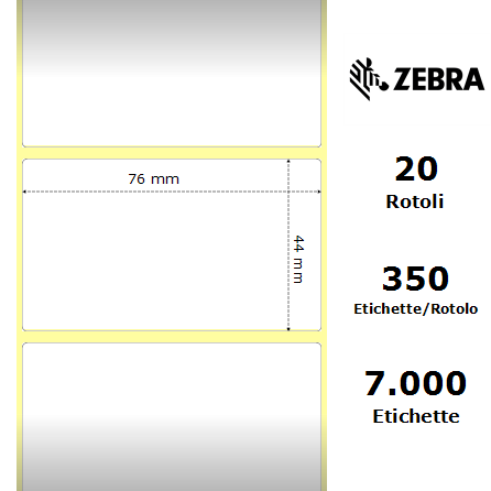 3004840-T* - Etichette Zebra Bianco, tacca nera posteriore Carta