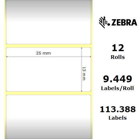 9449 Zebra Z-Ultimate 3000T Etiketten Kunststoff Polyester 25x13mm 880328-012 